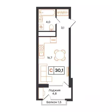 1-к кв. Тюменская область, Тюмень UNO жилой комплекс (30.1 м)