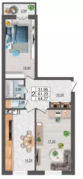2-к кв. Смоленская область, Смоленск Максимум жилой комплекс (64.27 м)