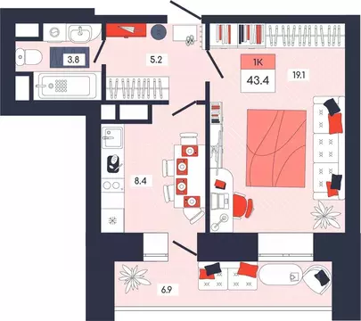 1-к кв. Московская область, Дубна Тверская ул., 32 (43.4 м)