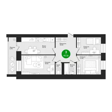 3-к кв. Марий Эл, Йошкар-Ола Гомзово мкр, 315-й кв-л,  (90.46 м)