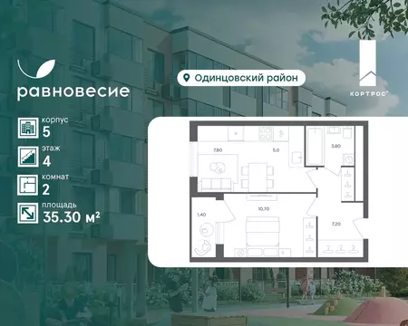 2-к кв. Московская область, Одинцовский городской округ, с. ...