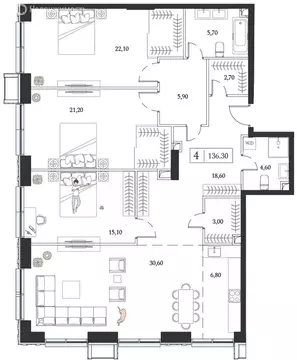4-комнатная квартира: Москва, проспект Андропова, 9/1 (136.3 м)