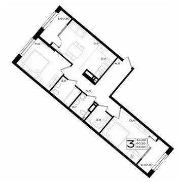 2-к кв. Ростовская область, Аксай просп. Аксайский (63.8 м)
