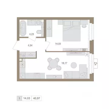 1-к кв. Башкортостан, Уфа бул. Яркий (40.97 м)