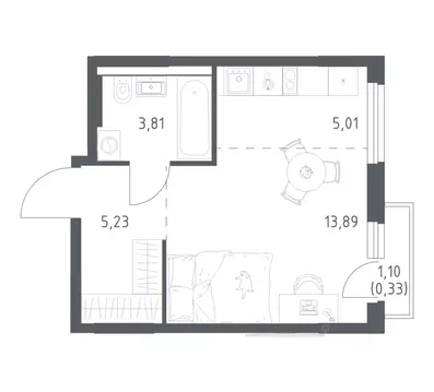 1-к кв. Башкортостан, Уфа ул. Минигали Губайдуллина, 8к9 (28.27 м)