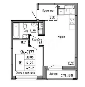 1-комнатная квартира: Тверь, 2-я улица Красина, 64 (42.5 м)