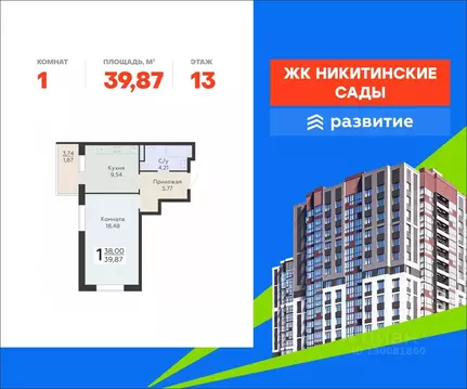 1-к кв. Воронежская область, Воронеж Никитинские сады жилой комплекс ...