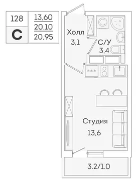 Квартира-студия: Мурино, Графская улица, 6к3 (20.1 м)