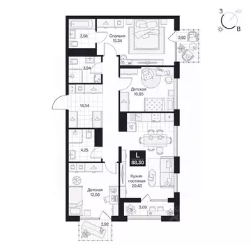 3-к кв. Волгоградская область, Волгоград просп. Имени В.И. Ленина, 59Г ...