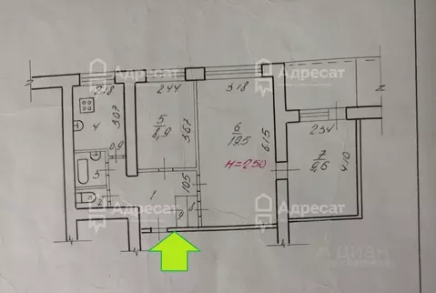 3-к кв. Волгоградская область, Волгоград ул. Рокоссовского, 42 (54.1 ...